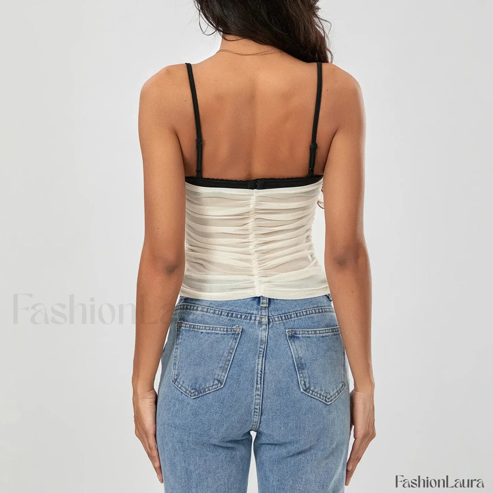 Ruched Contrast Tie Up Crop Top