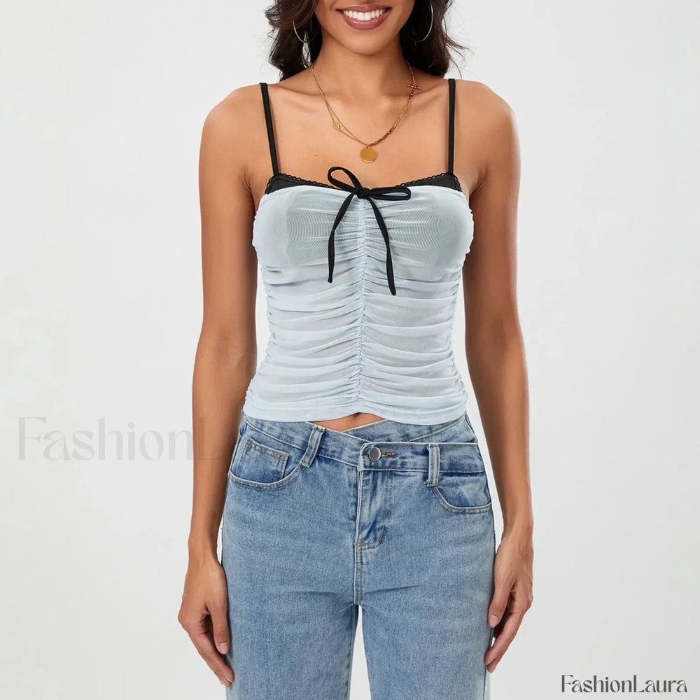 Ruched Contrast Tie Up Crop Top
