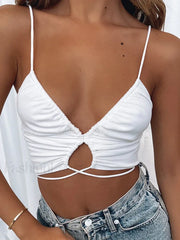 Ruched Deep V Neck Crop Top