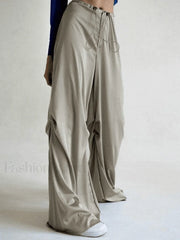 Ruched Drapey Casual Straight Leg Pants Gray / S Pants