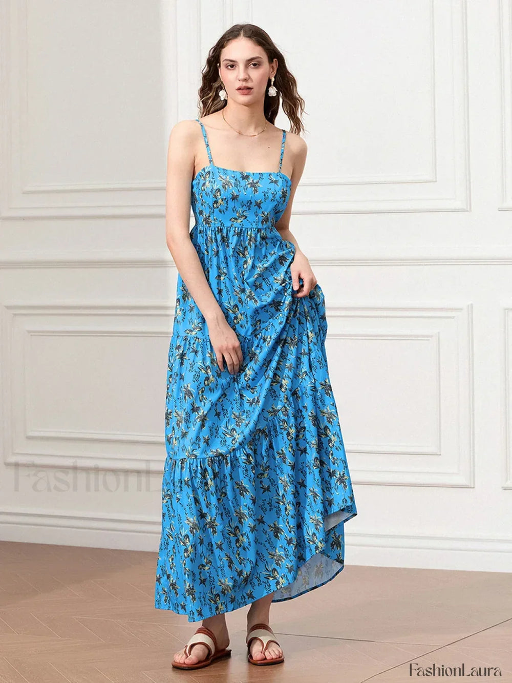 Ruched Floral A Line Maxi Dress