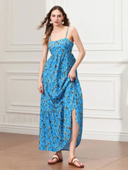 Ruched Floral A Line Maxi Dress