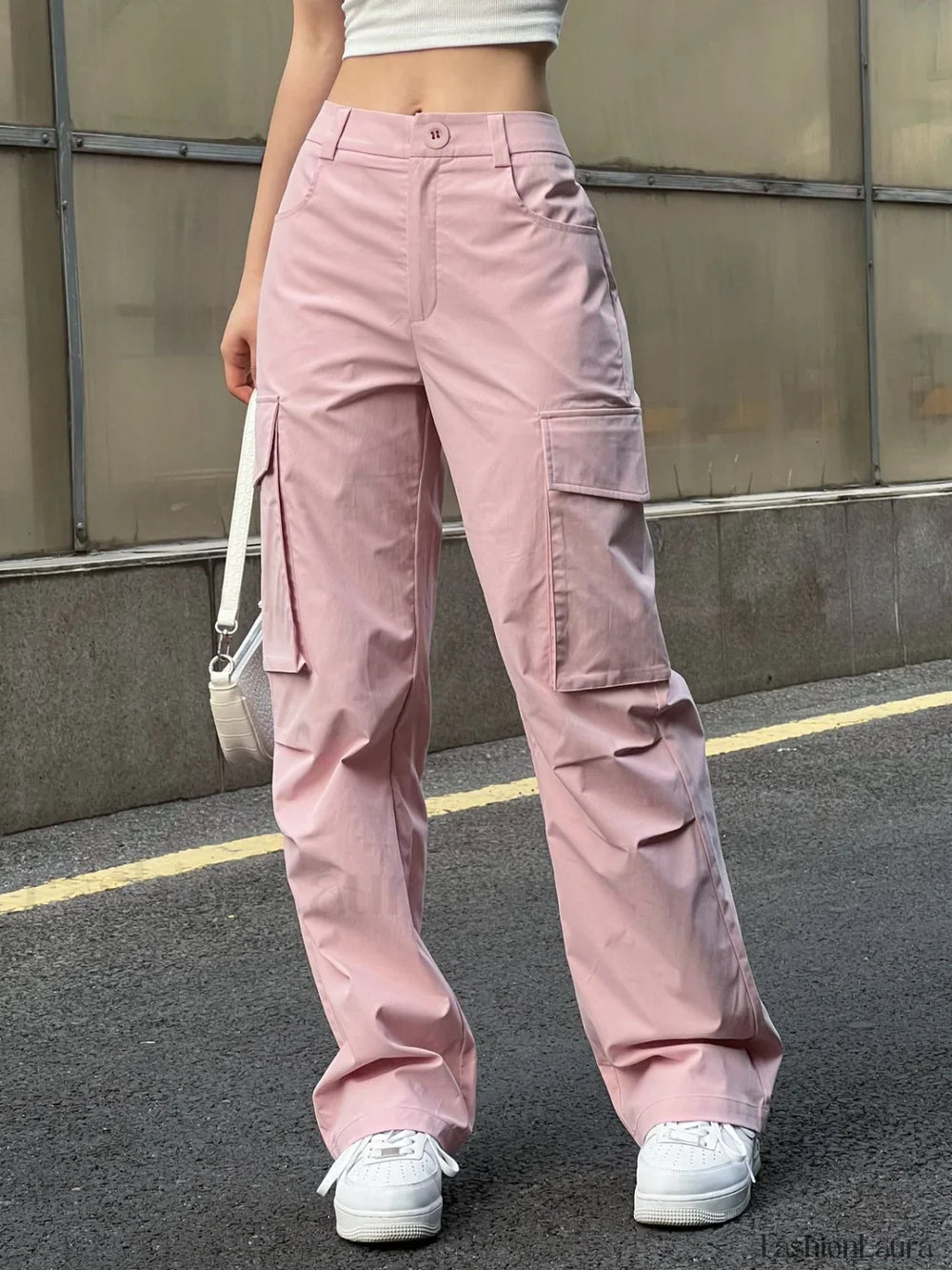 Ruched Pink Straight Leg Cargo Pants Cargo Pants
