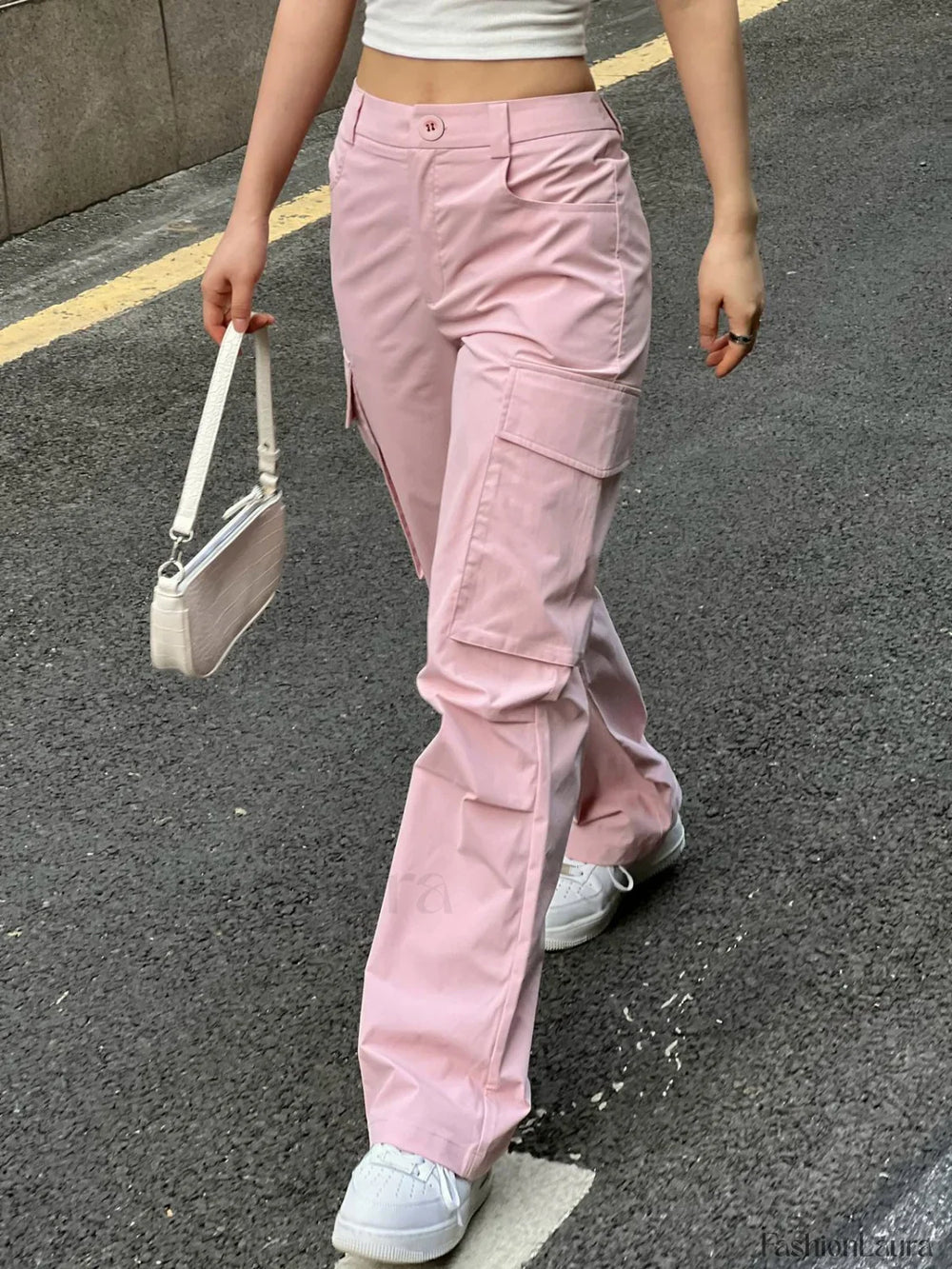 Ruched Pink Straight Leg Cargo Pants Pink / S Cargo Pants