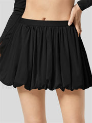 Ruched Pleated A Line Mini Skirt BLACK / S