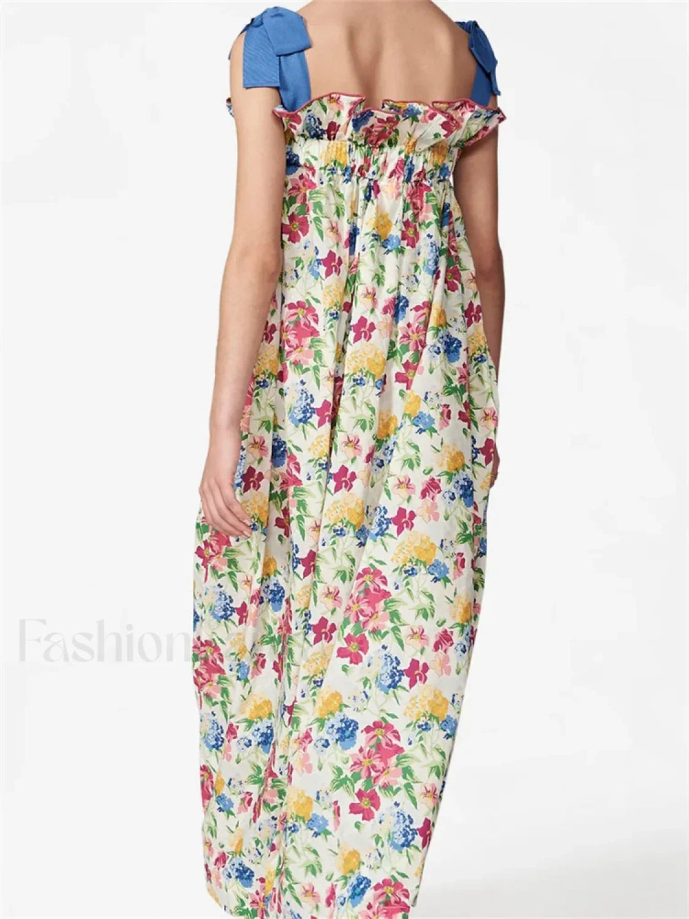 Ruched Ruffle Tie Strap Maxi Dress