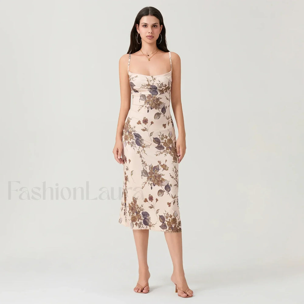 Ruched Square Neck Midi Dress