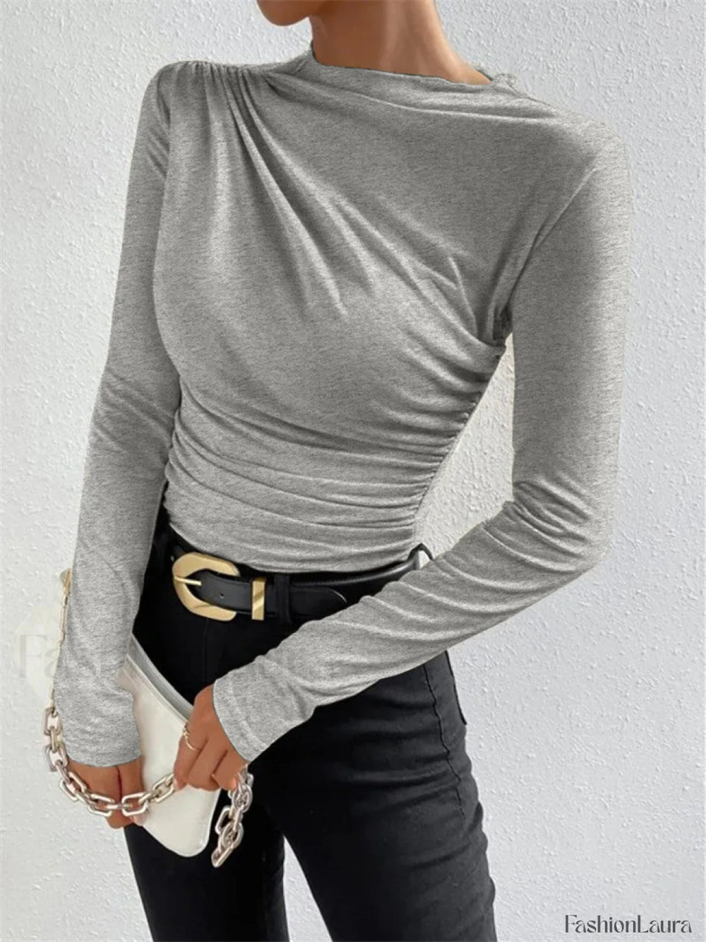 Ruching Long Graceful Sleeve Shirt T Shirts