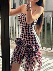 Ruffle Flower Embellish Bandeau Mini Dress Mini Dresses