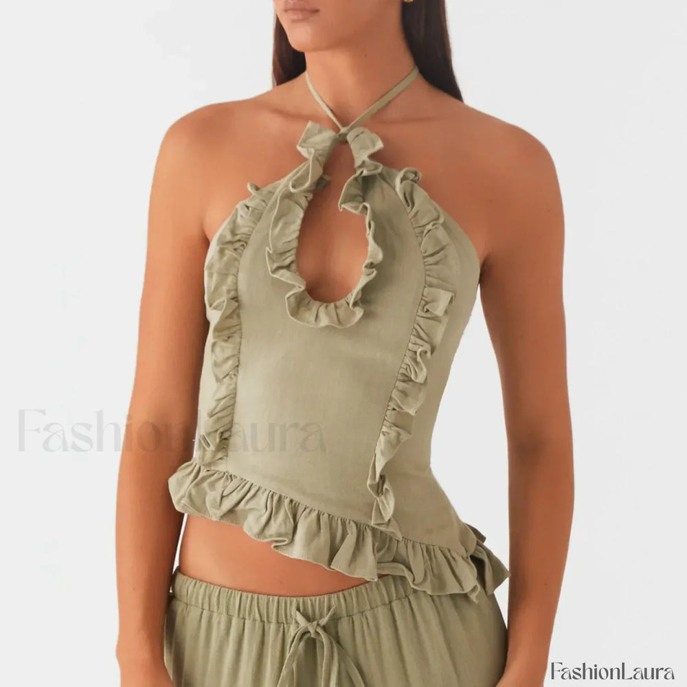 Ruffle Frill Cut Out Crop Top