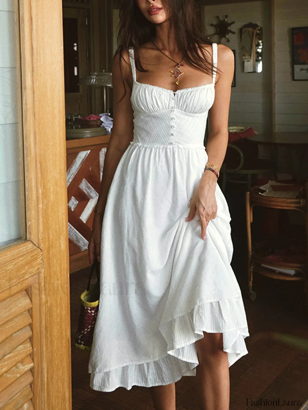 Ruffle Hem Cami Plain Midi Dress Dresses