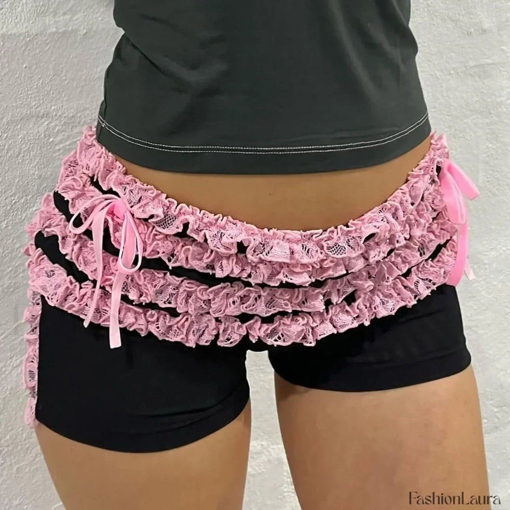 Ruffle Kawaii Pumpkin Lace Bowknot Short pink / S