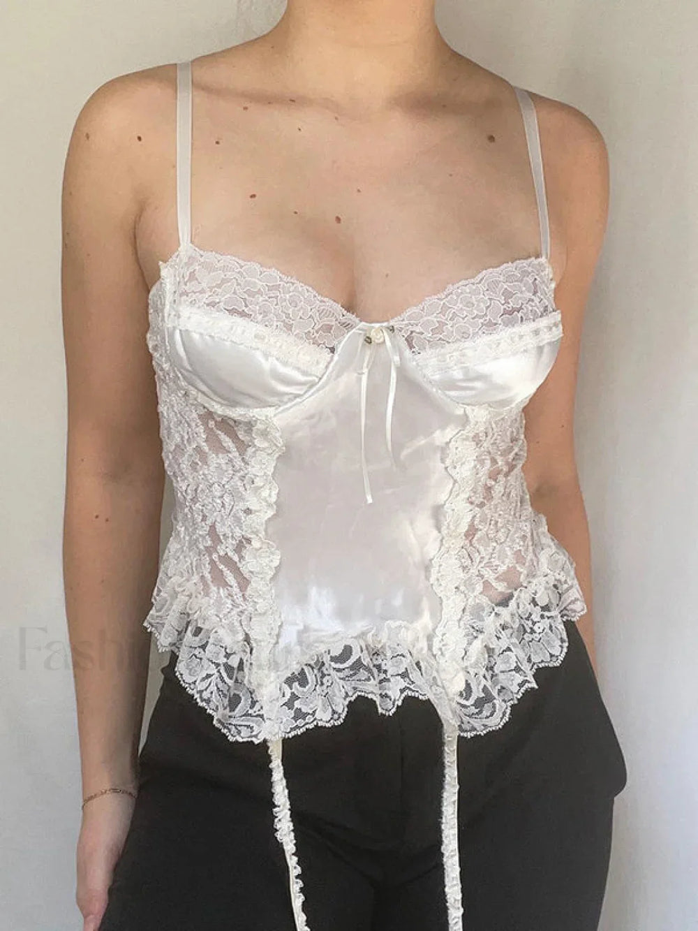 Ruffle Lace Graceful Patchwork Cami Top White / S Tank Tops & Camis