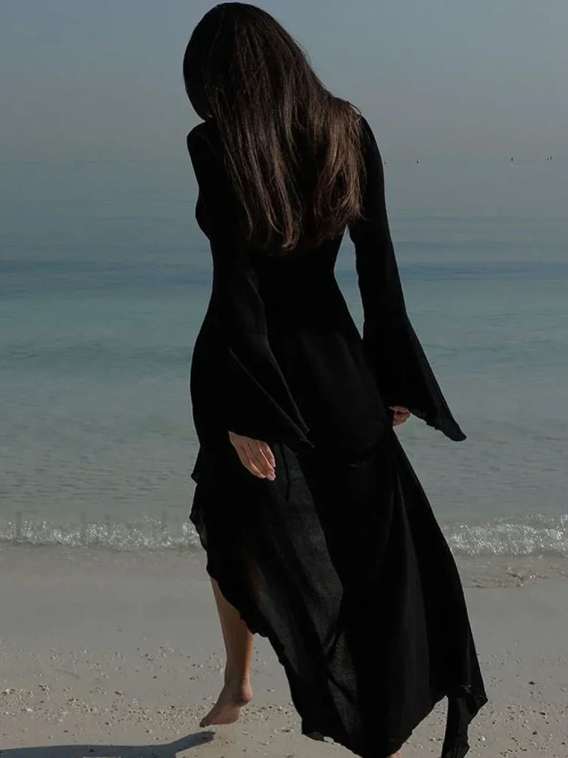 Ruffle Long Sleeve Lace Up Cover Up