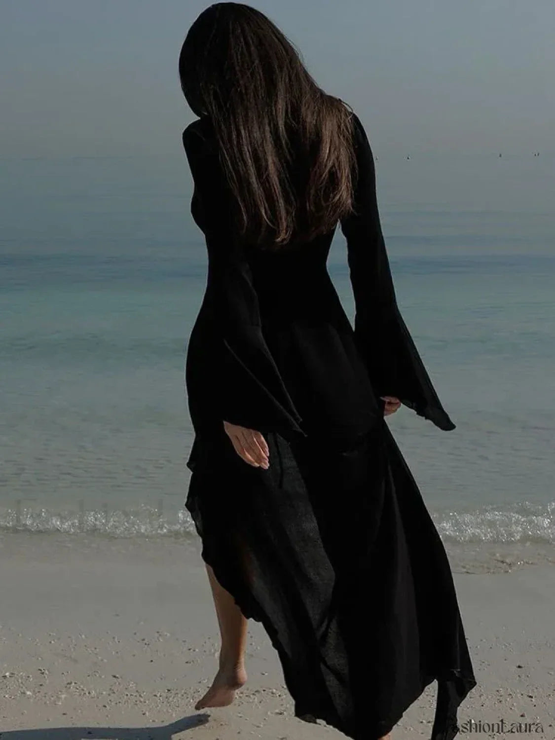 Ruffle Long Sleeve Lace Up Cover Up