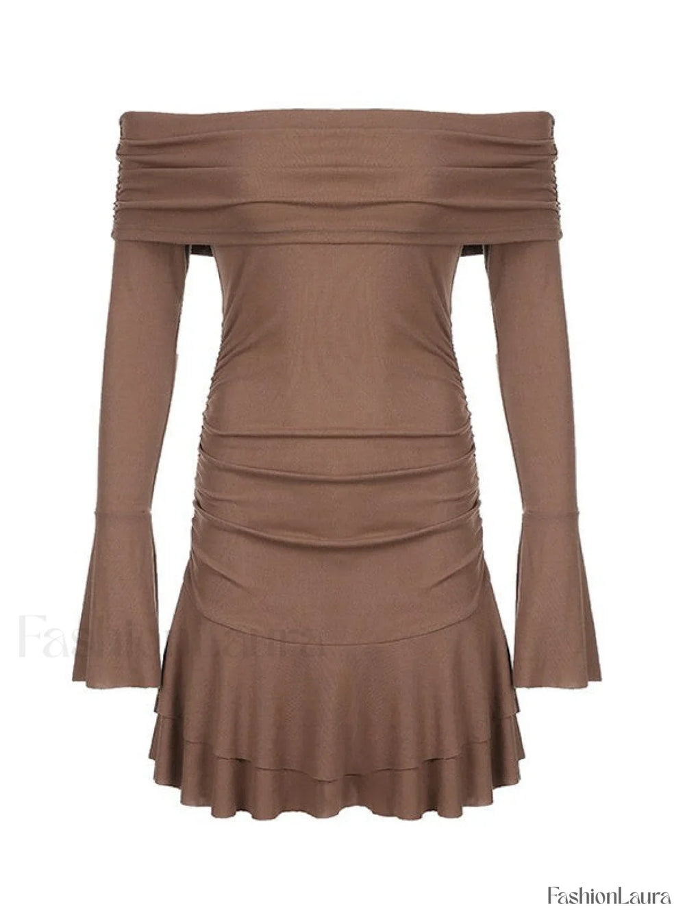 Ruffle Off Shoulder Ribbed Mini Dress Mini Dresses