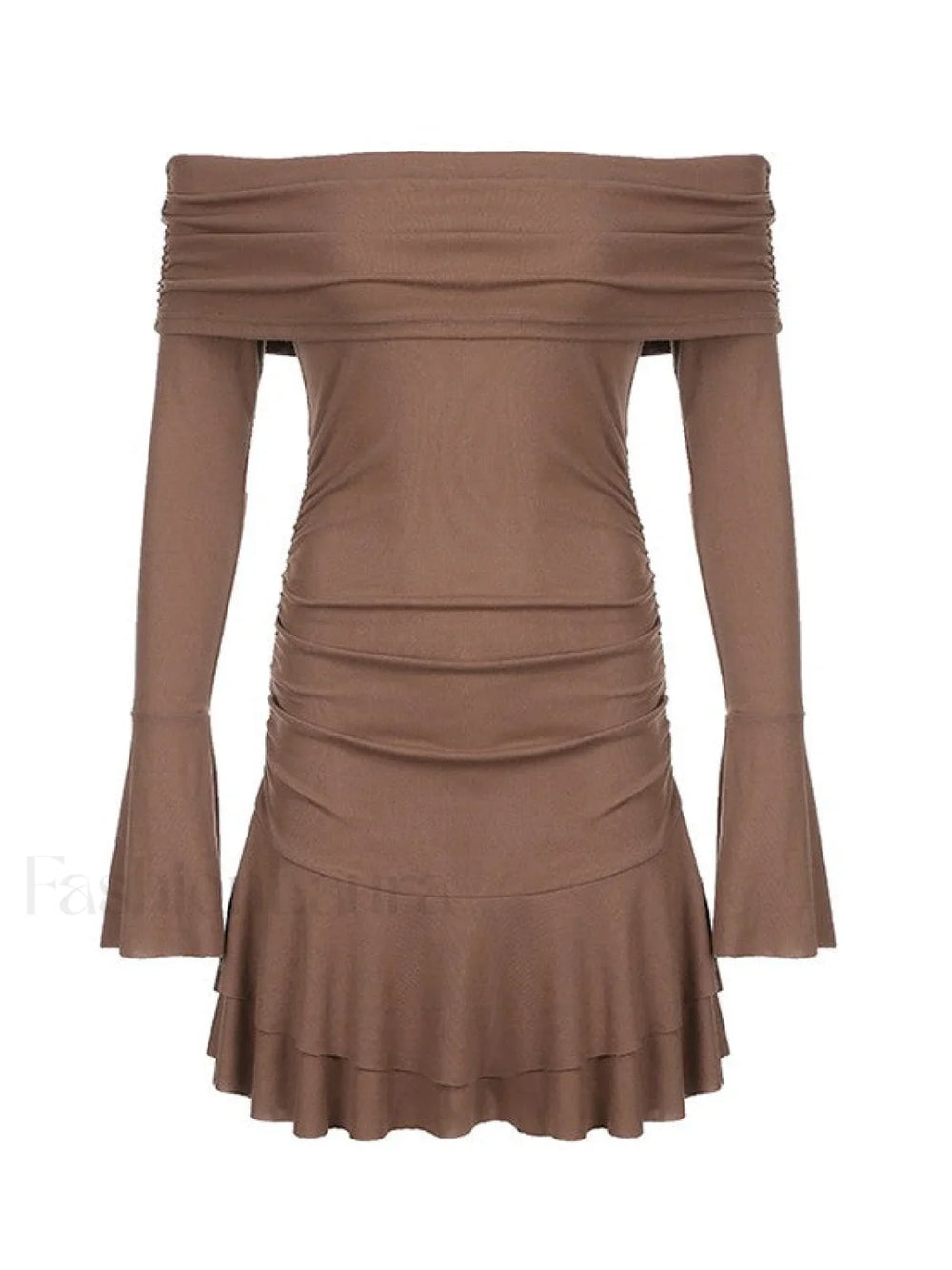 Ruffle Off Shoulder Ribbed Mini Dress Mini Dresses