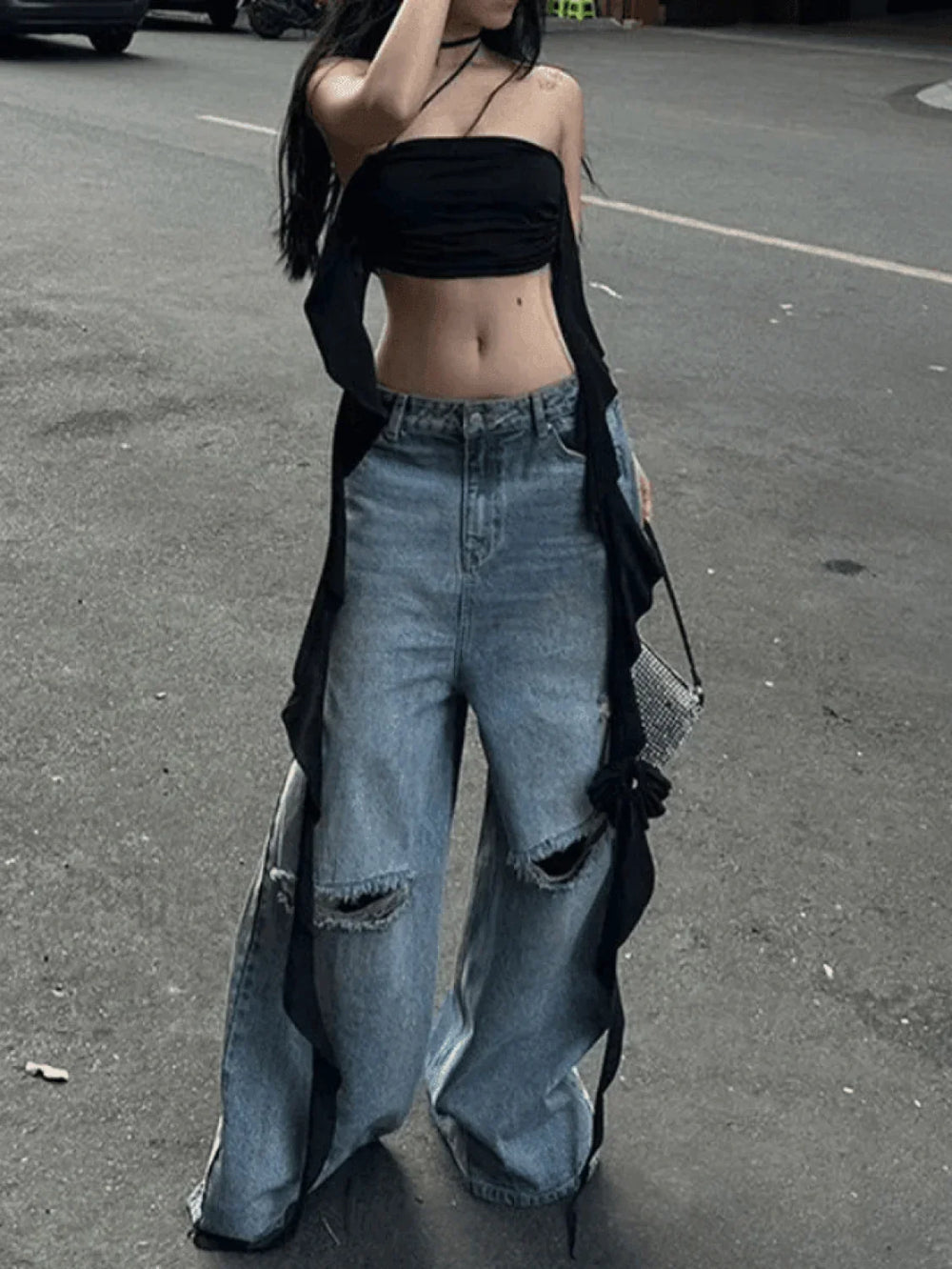 Ruffle Trim Halter Crop Cami Top Tops&Tees