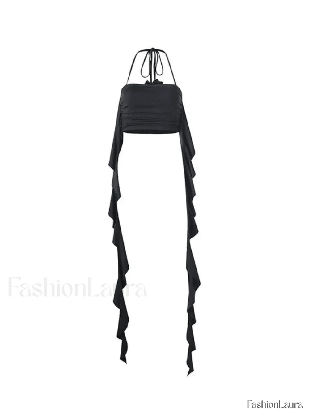 Ruffle Trim Halter Crop Cami Top Tops&Tees