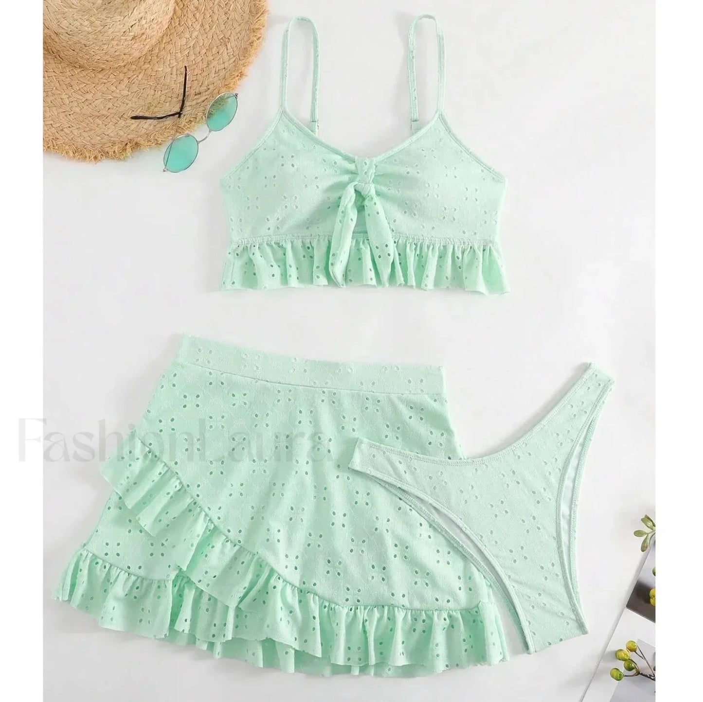 Ruffle Two Piece Three Piece Set GREEN / S