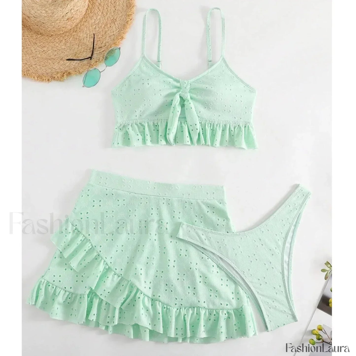 Ruffle Two Piece Three Piece Set GREEN / S