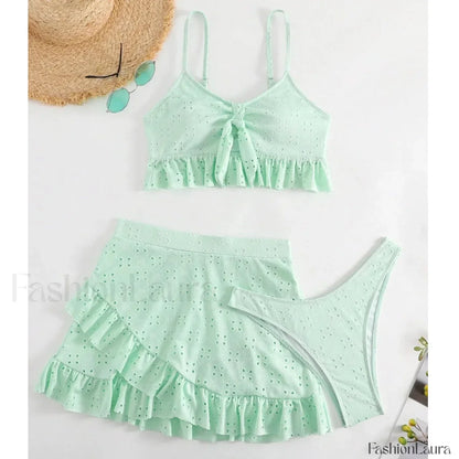 Ruffle Two Piece Three Piece Set GREEN / S