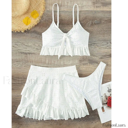 Ruffle Two Piece Three Piece Set WHITE / S