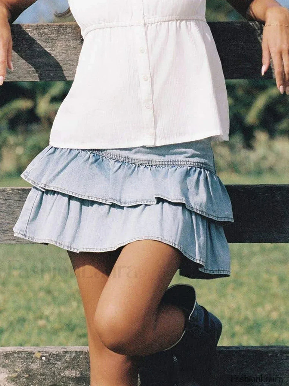Ruffled Denim Mini Skirt
