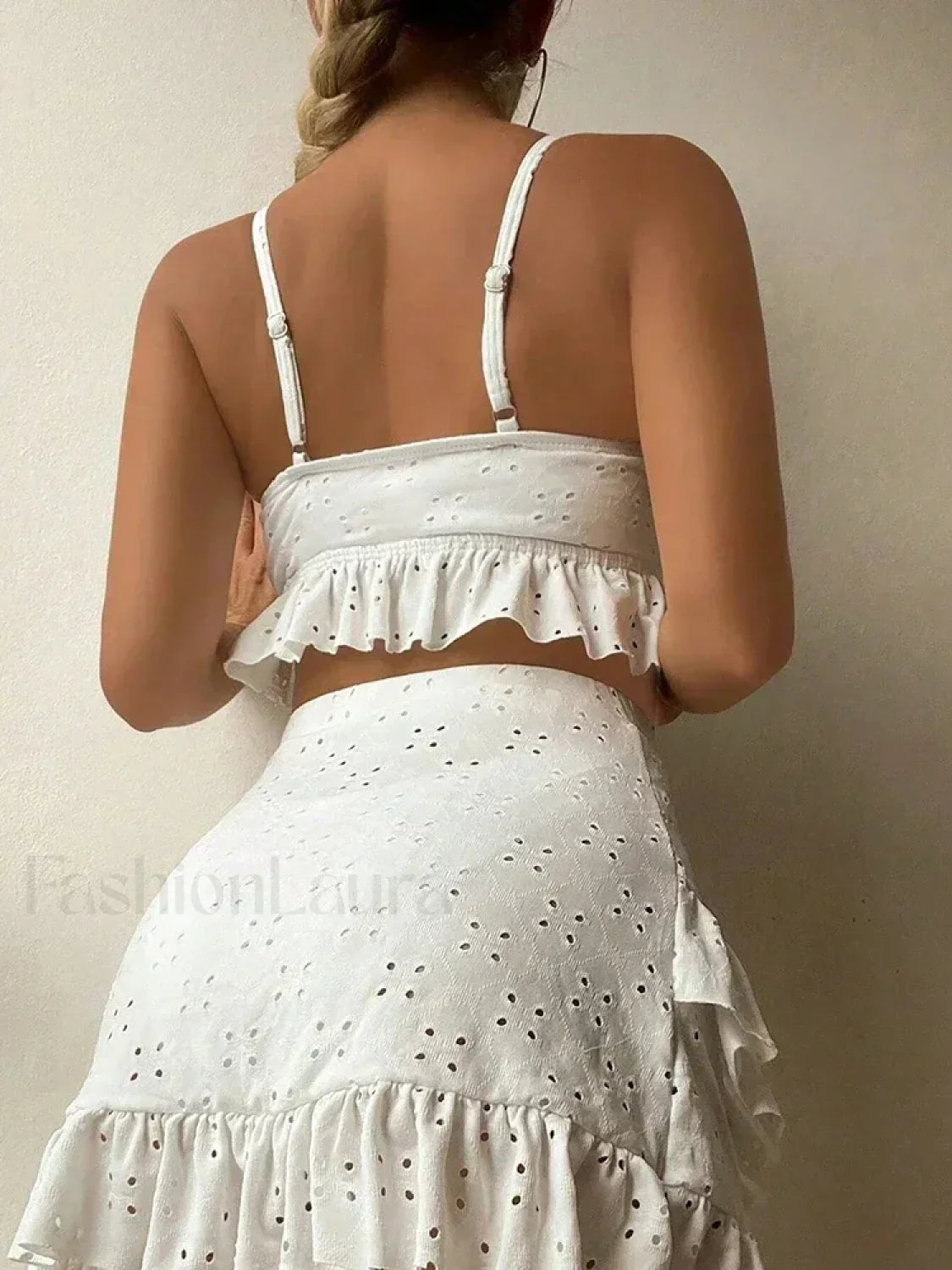 Ruffled Hollow Bow Asymmetrical Three Piece Set