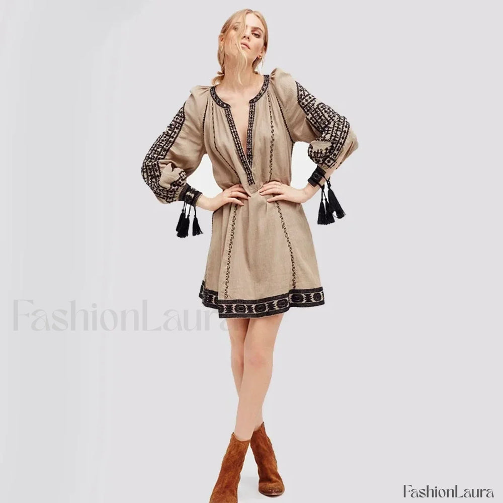 Ruffled Long Sleeve Boho Dress