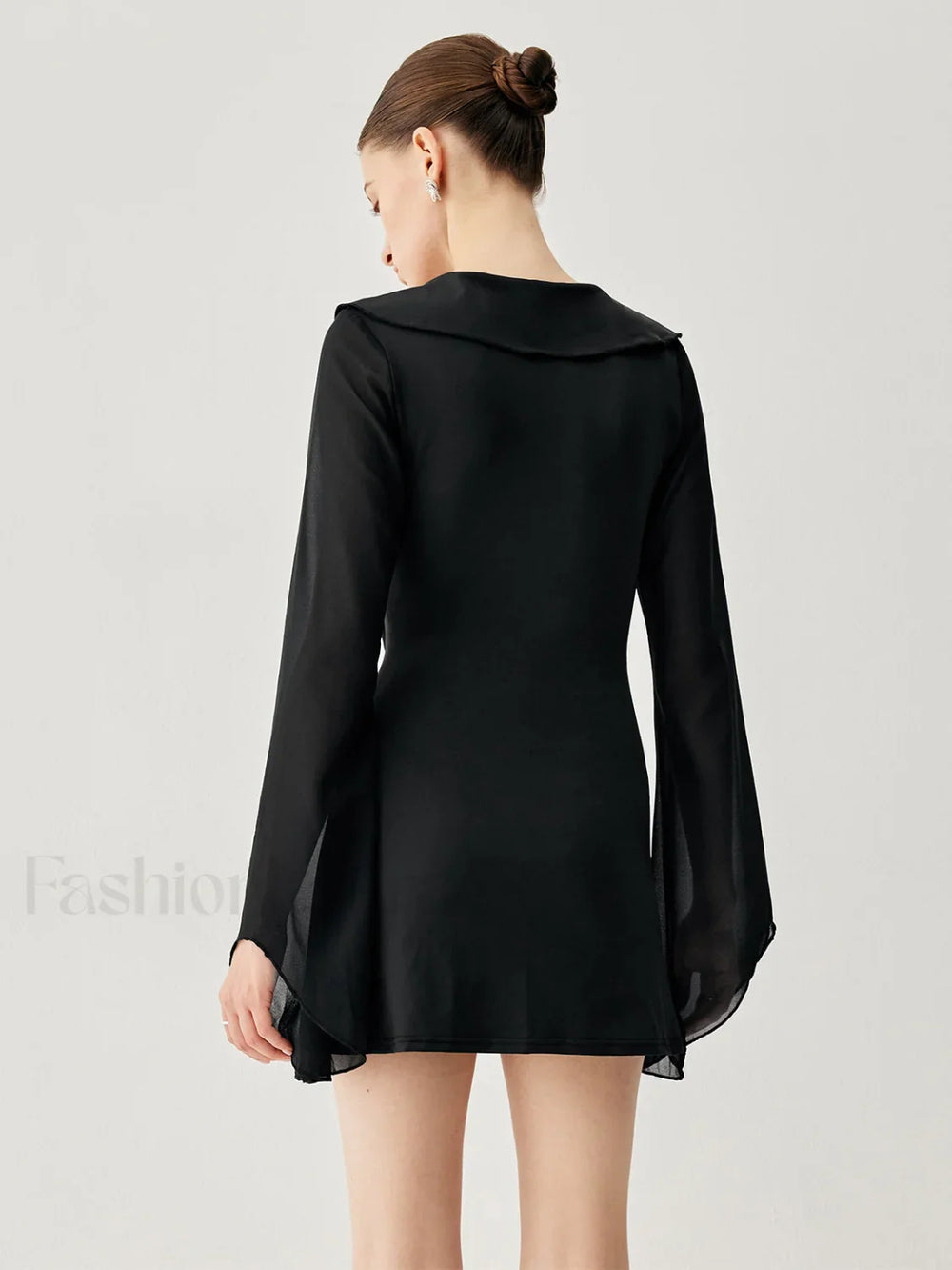 Ruffled Long Sleeve Trendy Tie Patchwork Short Dress Dresses