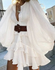 Ruffled Multi Layer Boho Dress WHITE / S