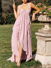 Ruffled Patchwork Chiffon Maxi Dress