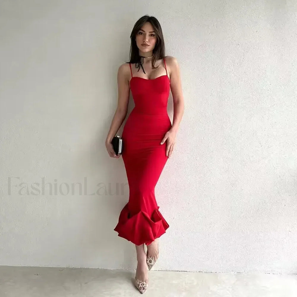 Ruffled Pencil Bodycon Midi Dress