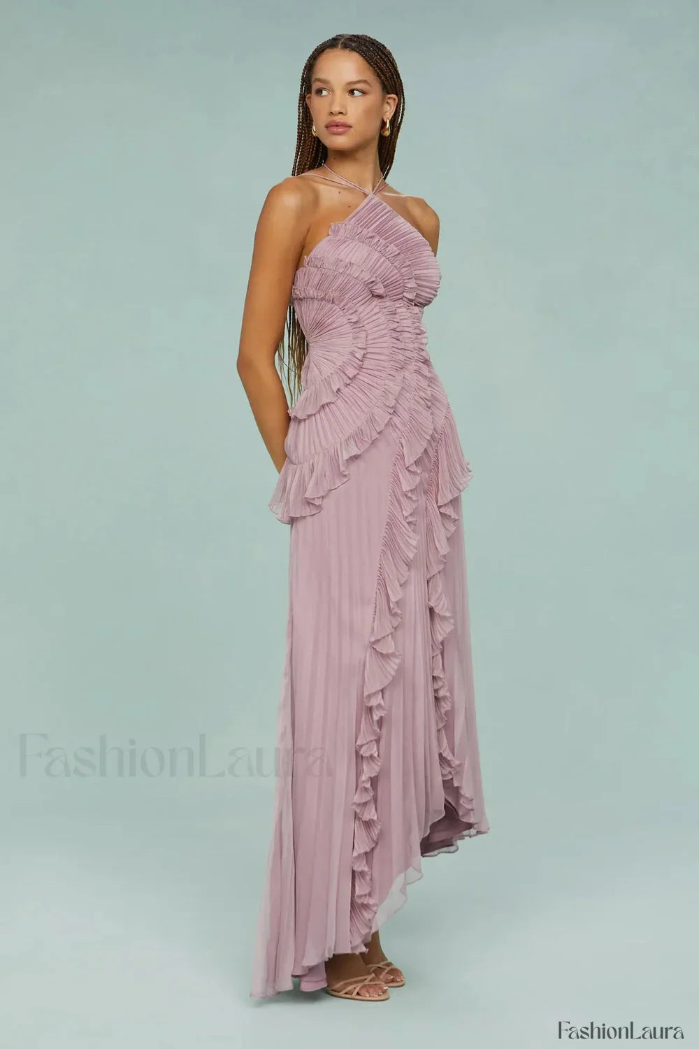 Ruffled Pleated Chiffon Maxi Dress