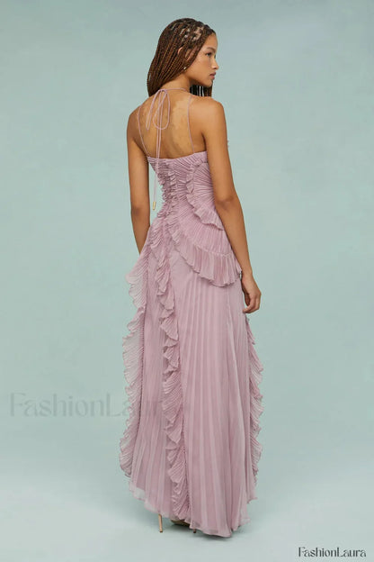 Ruffled Pleated Chiffon Maxi Dress