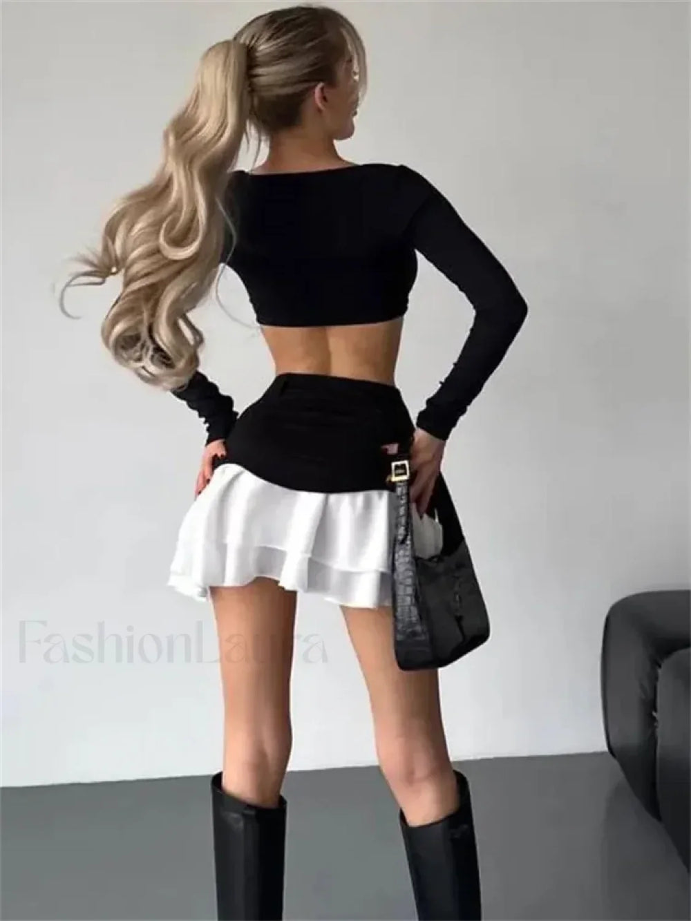 Ruffled Pocket High Waist Mini Skirt
