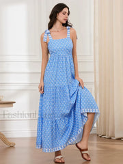 Ruffled Printed A Line Maxi Dress blue / S