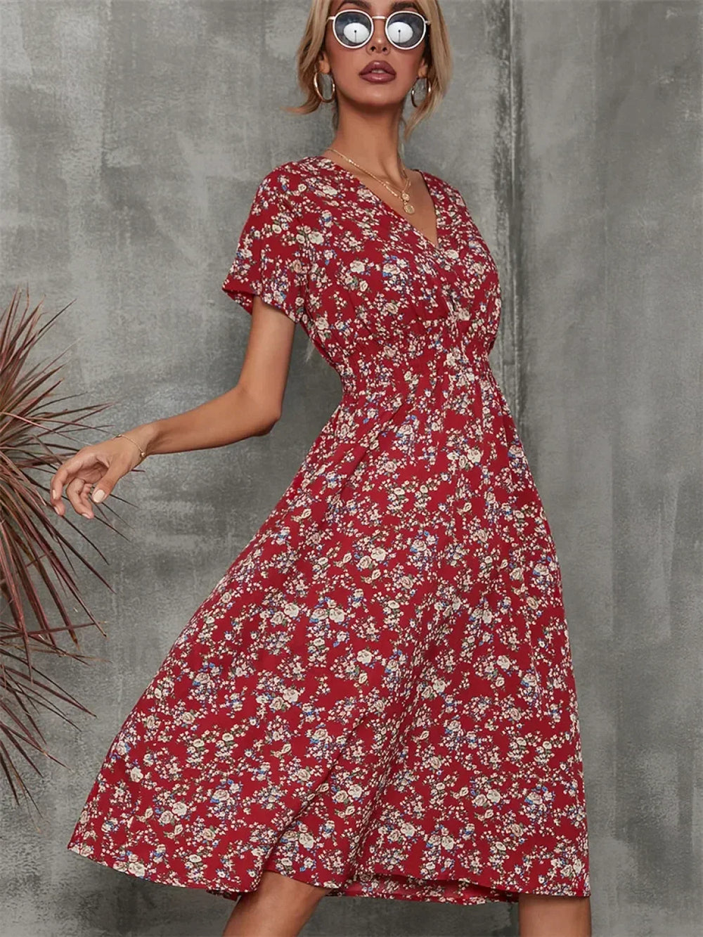 Ruffled Sleeveless Club Party Sexy Lady Summer New Fashion Midi Dress CORAL / S