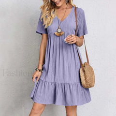 Ruffled Solid Mini Boho Dress Purple / S