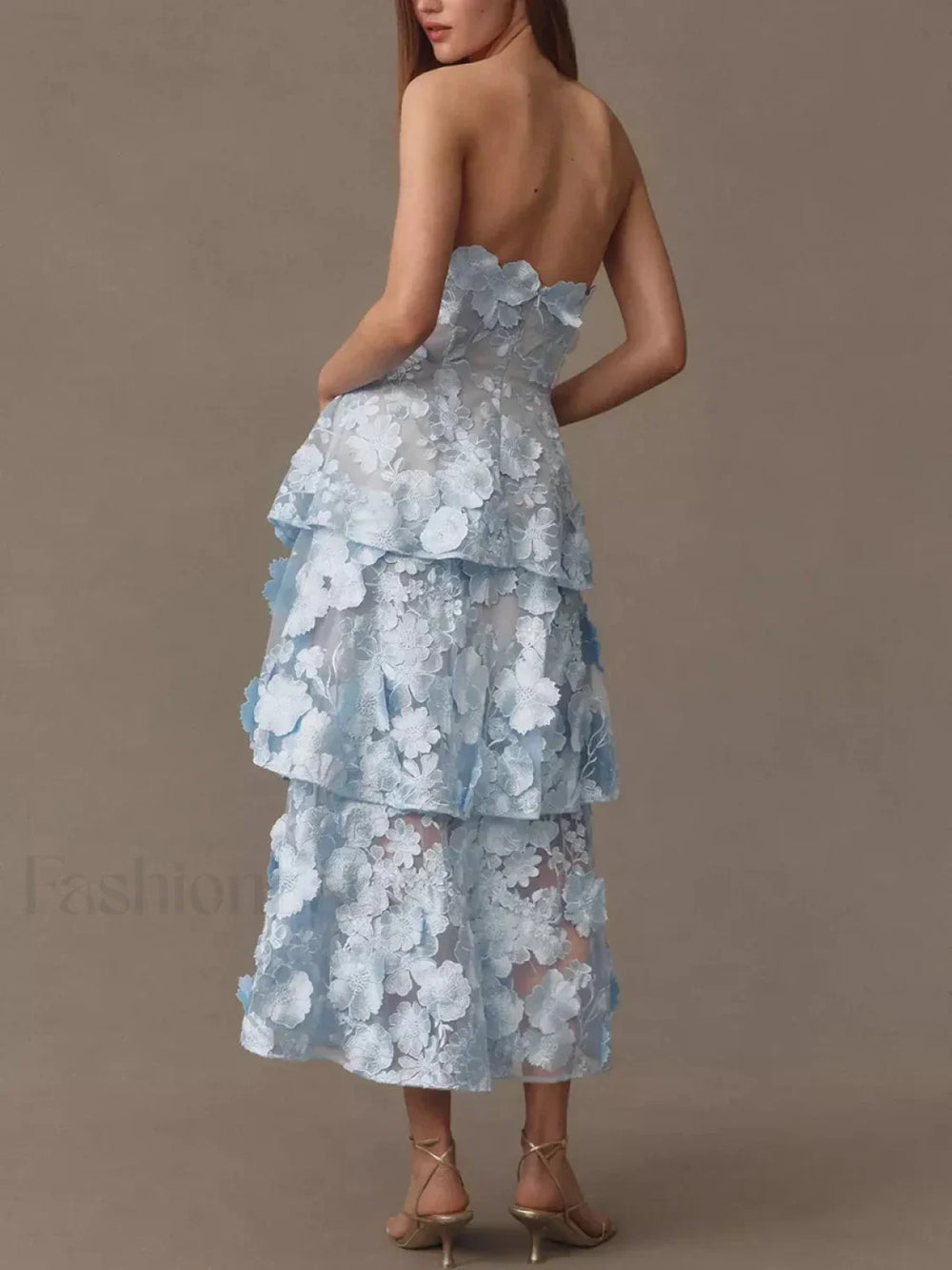 Ruffled Strapless Midi Dress