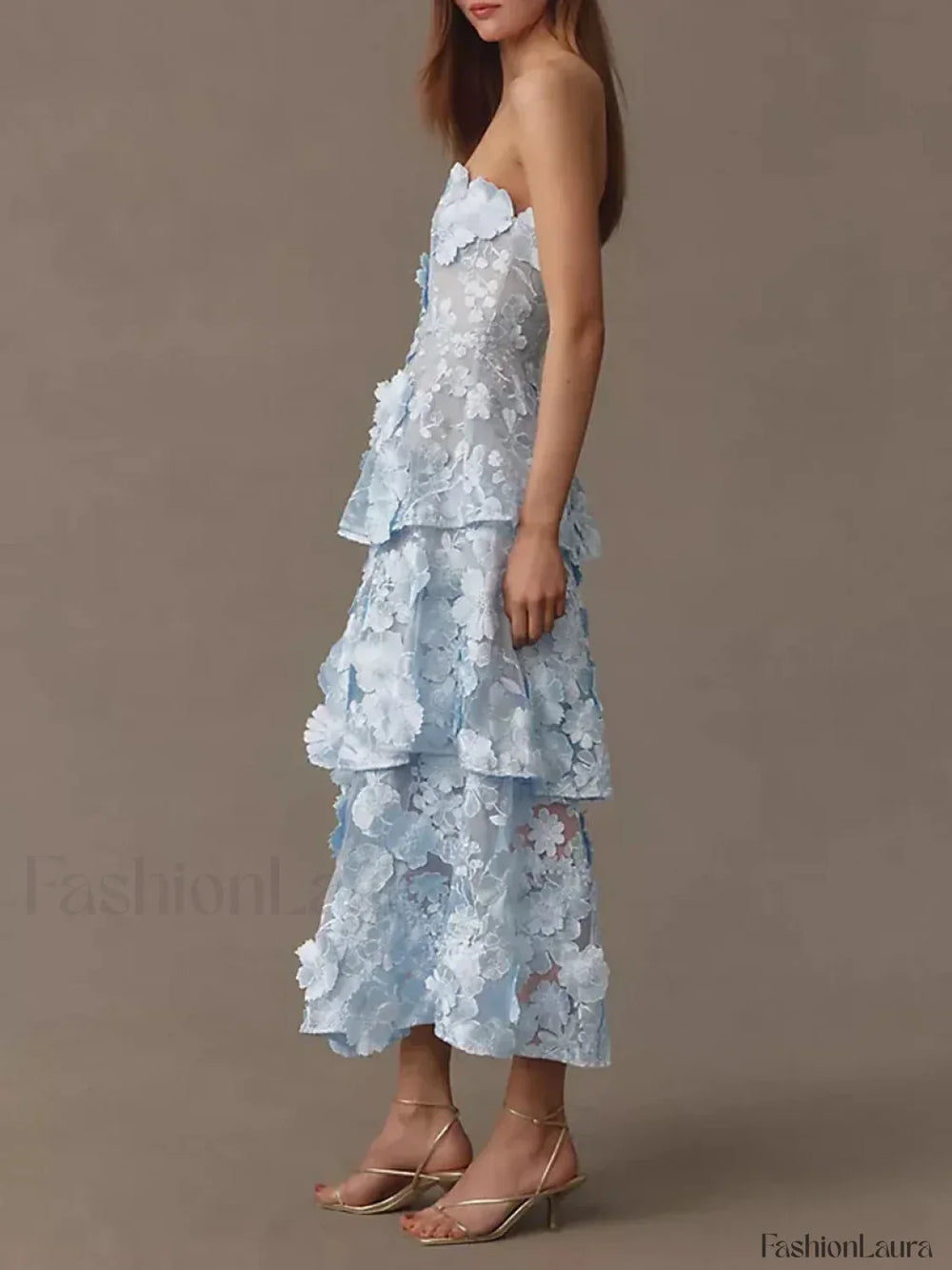 Ruffled Strapless Midi Dress BLUE / S