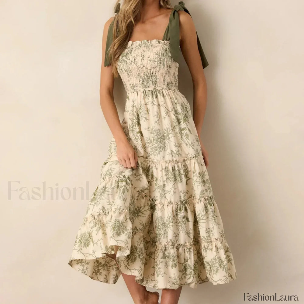 Ruffled Wide Strap Midi Dress