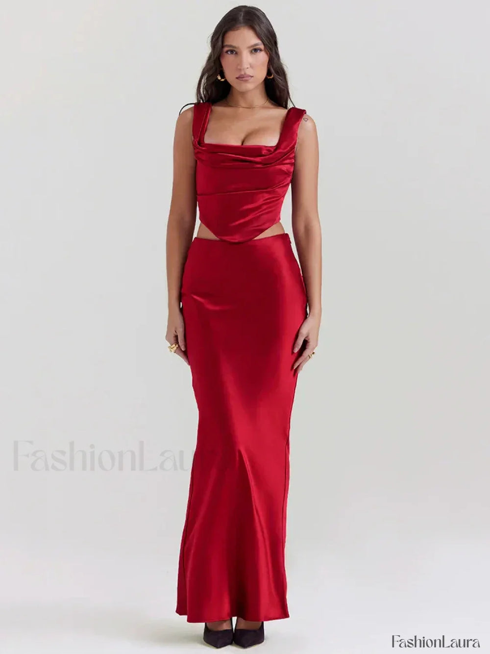 Satin Backless Skirt Maxi Dress Red / Xs