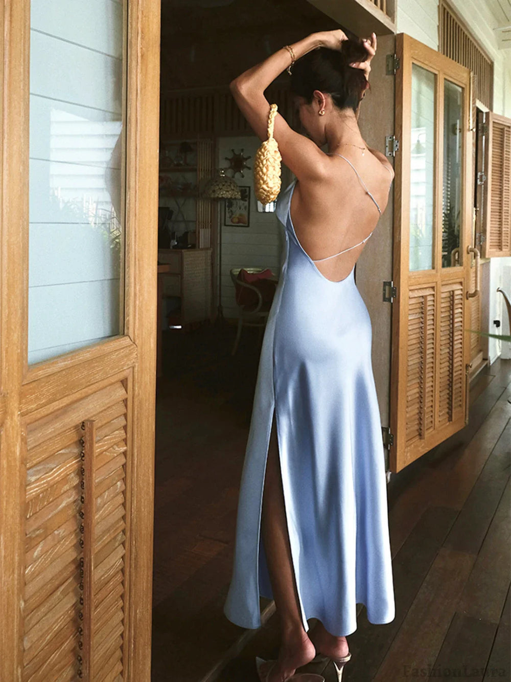 Satin Backless Split Thigh Long Dress Dresses