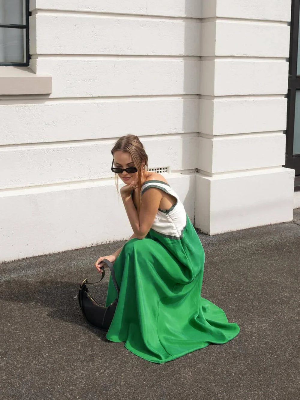 Satin Contrast Trim Long Dress Dresses