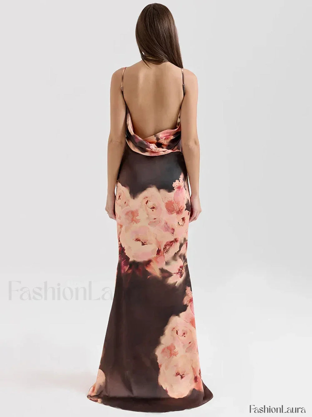 Satin Floral Spaghetti Maxi Dress