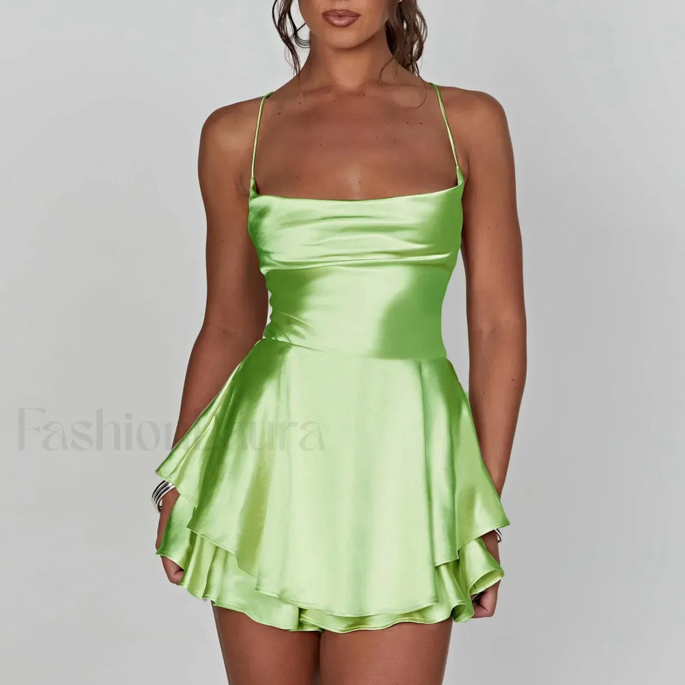 Satin Halter Pendant Mini Dress