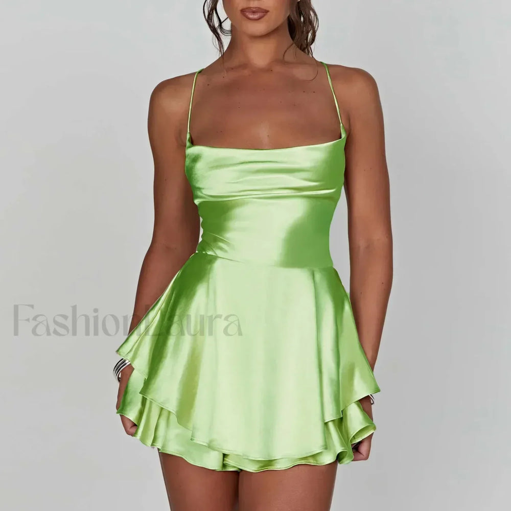 Satin Halter Pendant Mini Dress