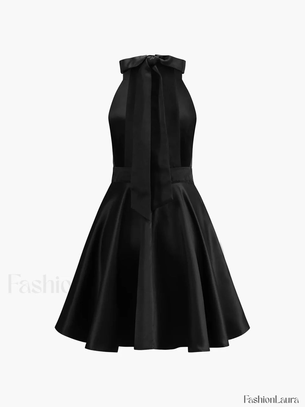 Satin Knotted Doule Pockets Open Back Pleated Mini Dress Dresses